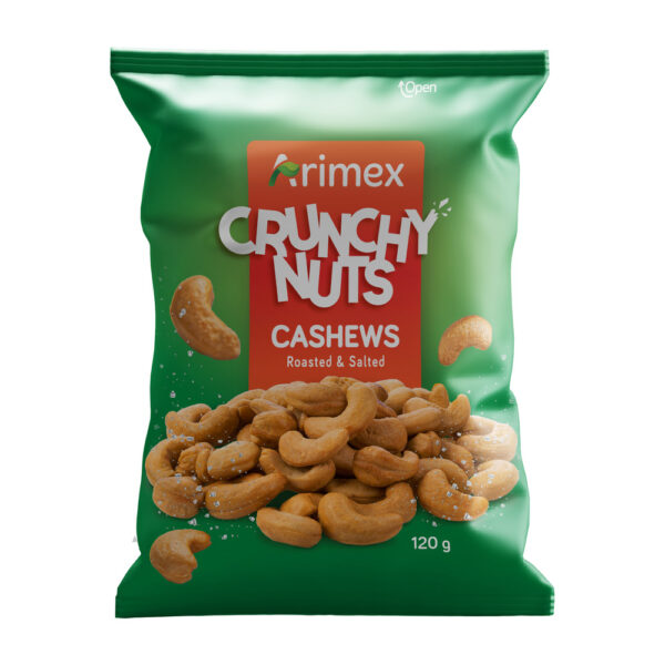 Arimex Crunchy Nuts röstitud ja soolatud india pähklid 120g