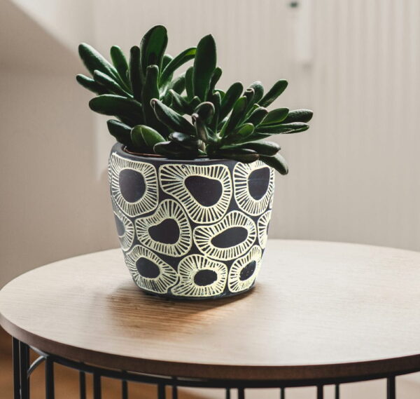 Lillepott valged ringid Ø24x h20cm must