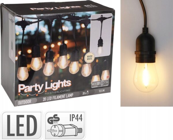 Valguskett party 20LED soe valge IP44 12,5m