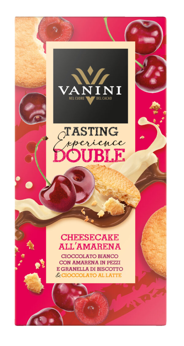 Valge šokolaad kirsi ja biskviidiküpsise tükikestega piimašokolaadi lisakihiga 85g