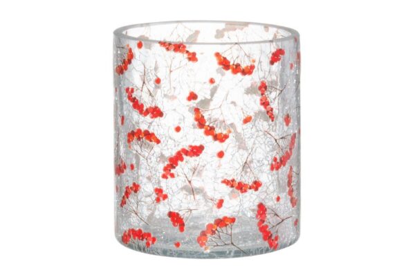 Küünlahoidja pihlakaoksad läbipaistev Ø9x h10cm