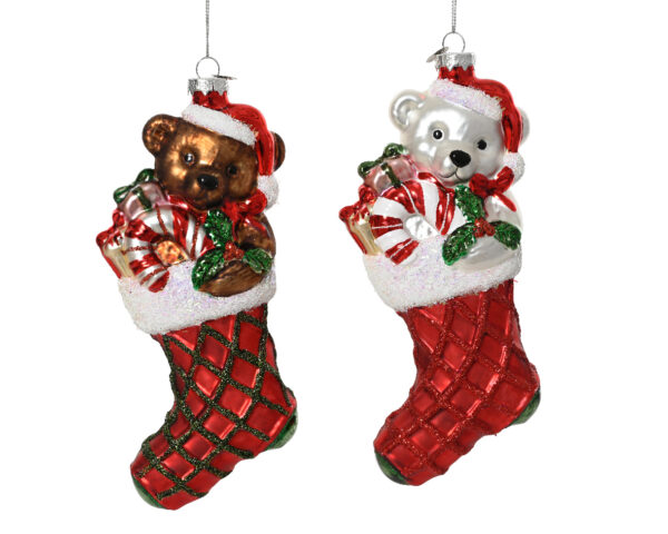 Kuuseehe klaasist jõulusokk karuga 10,9x5,5x h18,5cm erinevad 1tk