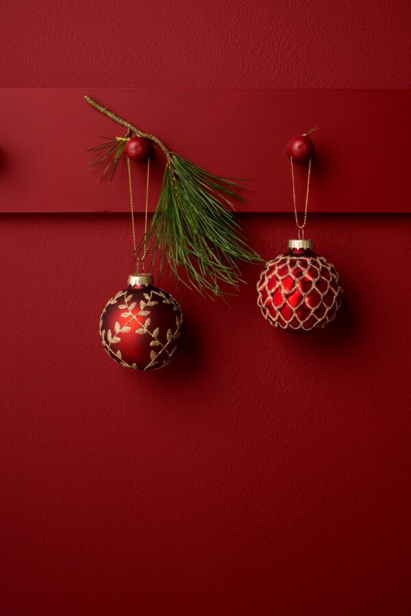 Jõulukuul kuldne muster punane Ø6cm erinevad 1tk