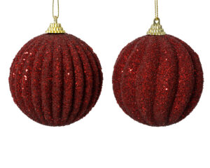 Jõulukuul sädelev soontega tumepunane Ø8cm erinevad 1tk