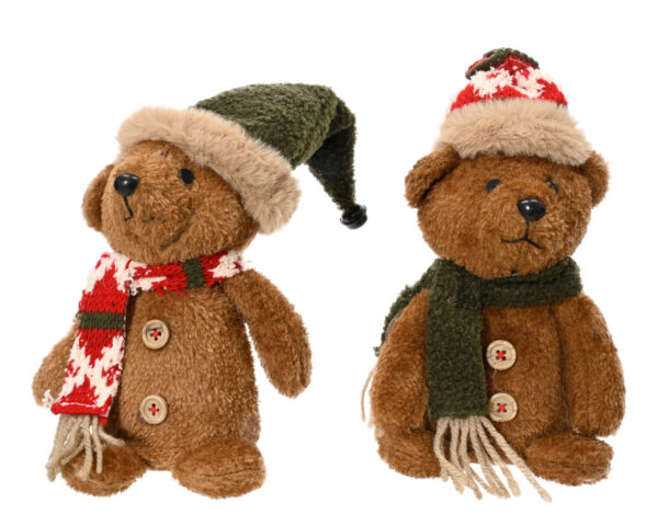 Dekoratsioon pehme karu mütsiga pruun 14x9x h23cm erinevad 1tk