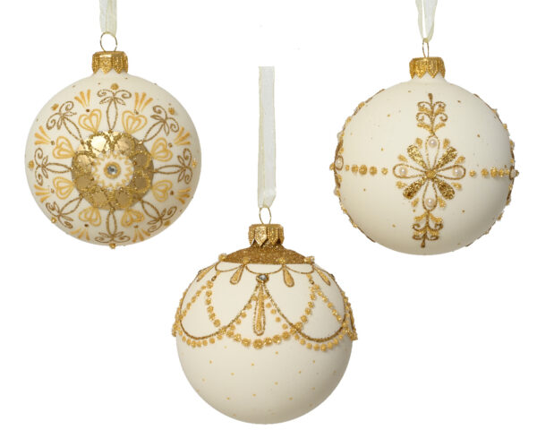 Klaaskuul kuldse mustriga valge Ø8cm erinevad 1tk