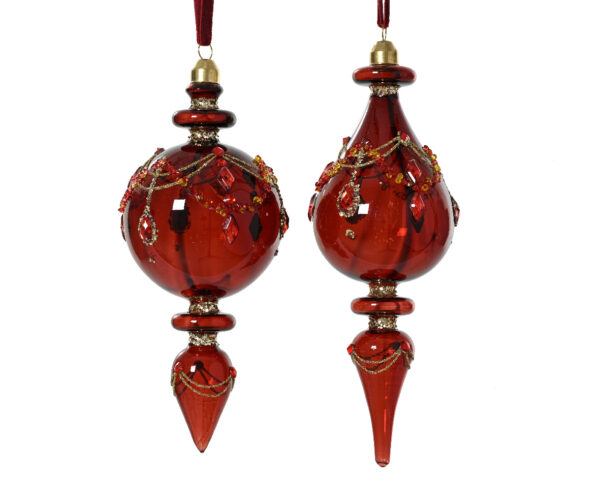 Kuuseehe klaasist punane tilk pärlitega Ø8x h18cm erinevad 1tk