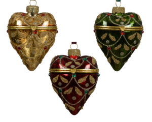 Kuuseehe klaasist süda kuldse mustriga 7x7xh9cm erinevad 1tk