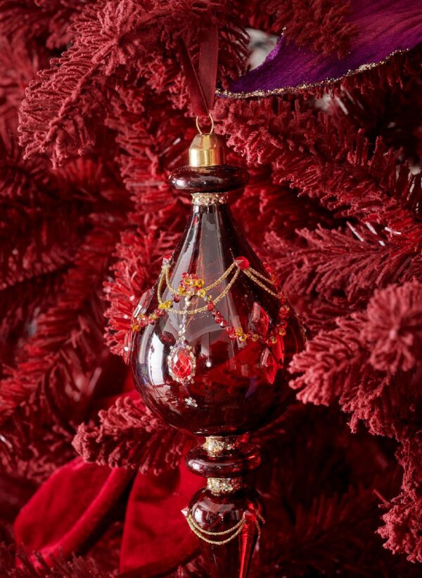 Kuuseehe klaasist punane tilk pärlitega Ø8x h18cm erinevad 1tk