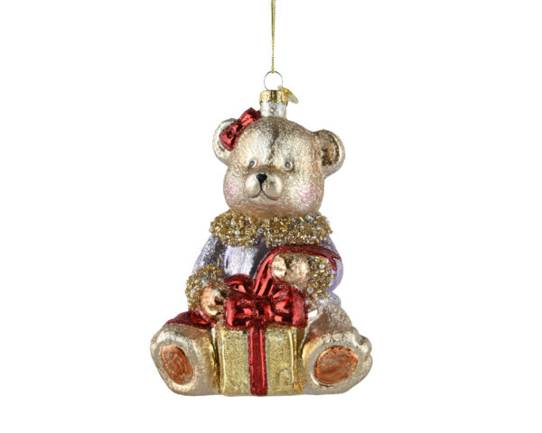 Kuuseehe klaasist karu kingitusega kuldne 9,8x7,8x h13,5cm