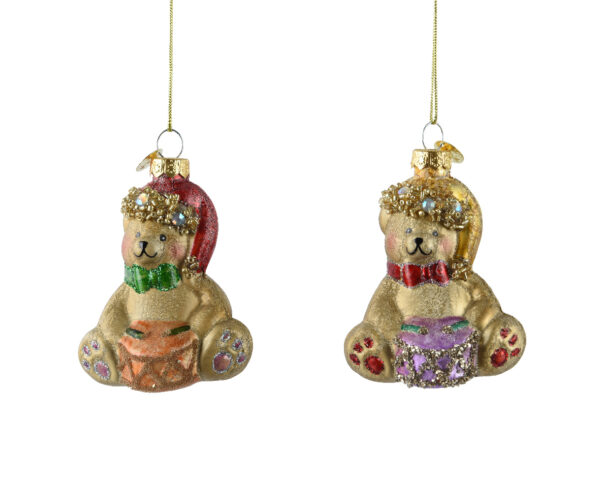 Kuuseehe klaasist karu trummiga kuldne 6,2x5x h7,9cm erinevad 1tk