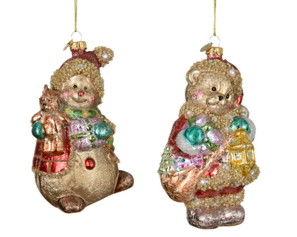 Kuuseehe klaasist karu kingitustega 9,2x8,3x h12,8cm erinevad 1tk