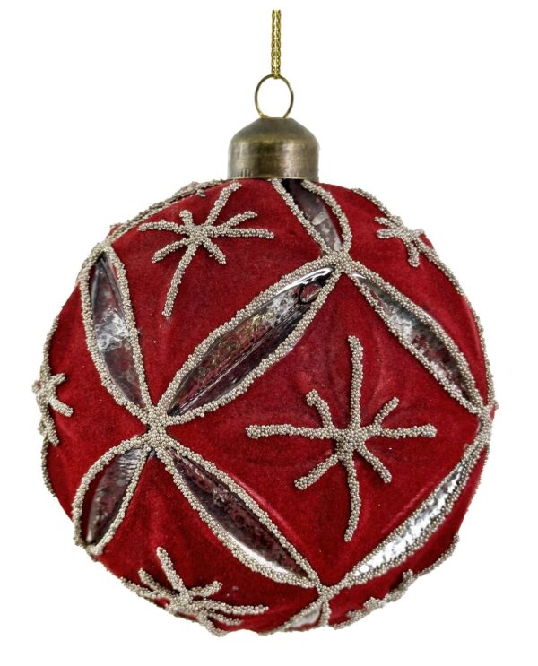 Klaaskuul hõbedastest pärlitest mustriga punane Ø10cm