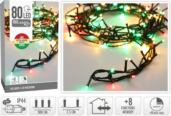 Valguskett kolmevärviline 6m 80LED IP44