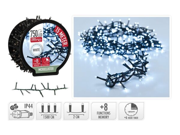 Valguskett mikro külm valge 15m 750LED IP44