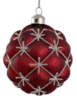 Klaaskuul hõbedase mustriga antiikne punane Ø10cm