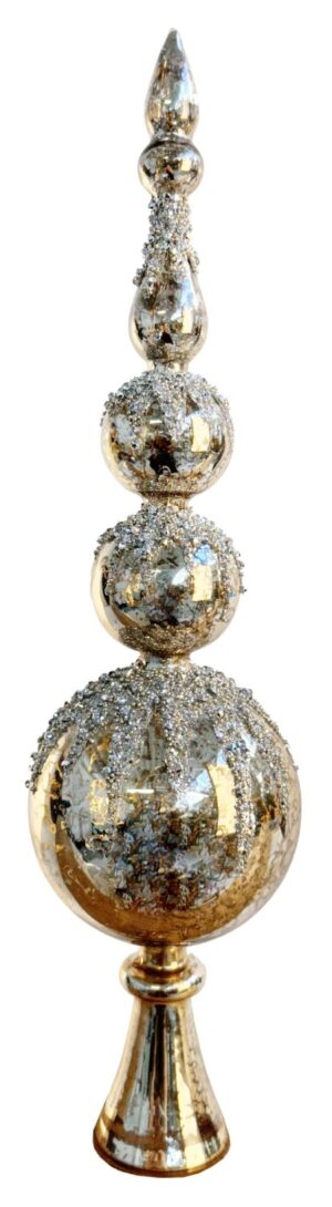 Kuusetipp klaasist antiikne pärlitega hõbedane 39,5cm