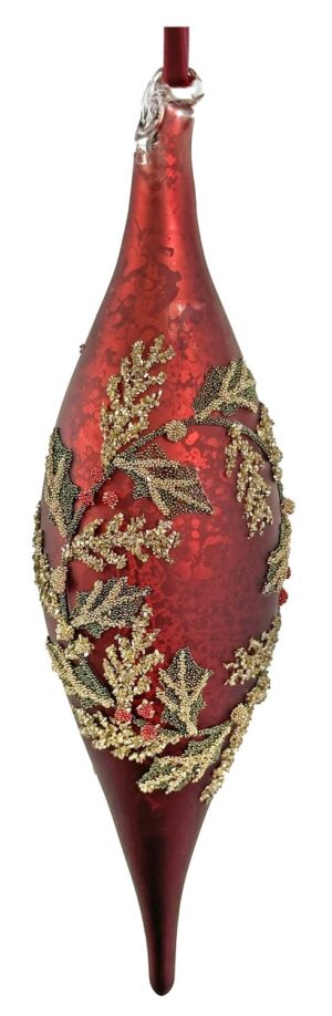 Klaasist tilk antiikne Holly oksaga punane 12cm