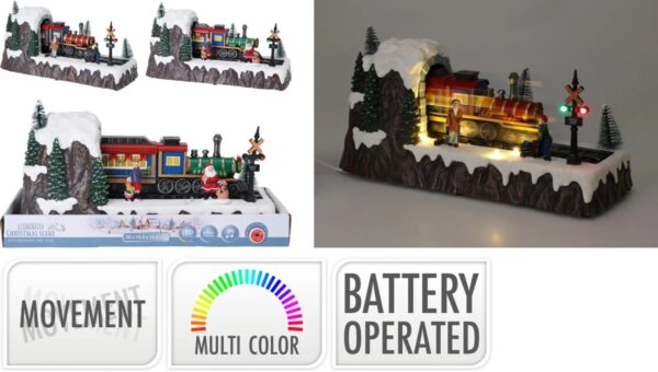 Jõuluküla Rongijaam LED muusikaga 32,3x12,7x h16,5cm värvivalik 1tk