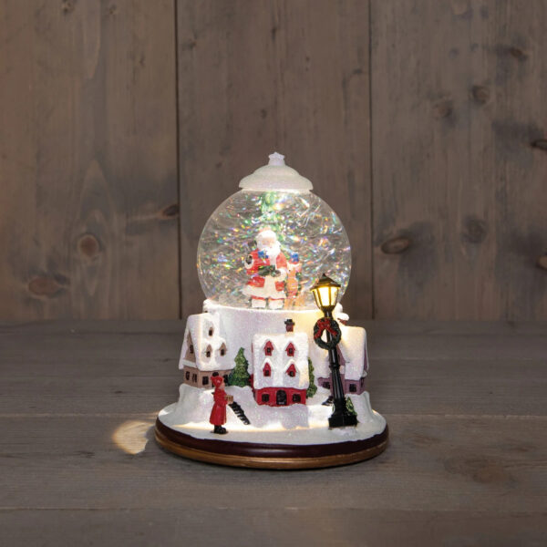 Lumekuul mägiküla ja jõuluvanaga soe valge LED Ø15x h21cm