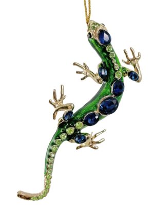 Kuuseehe metallist sisalik siniste kividega roheline 9,5cm