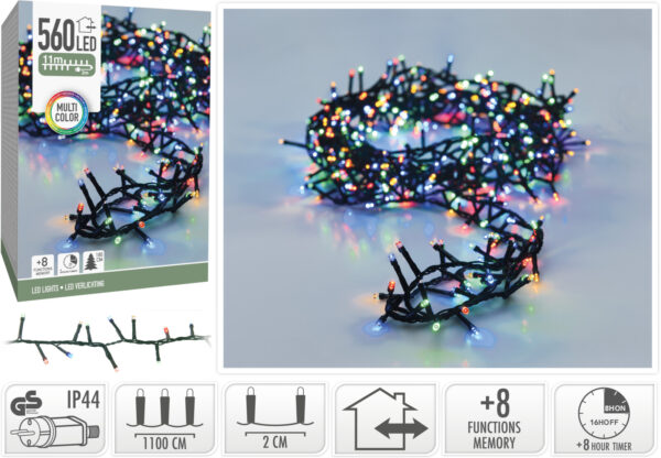 Valguskett 180cm kuusele värviline 11m 560LED IP44