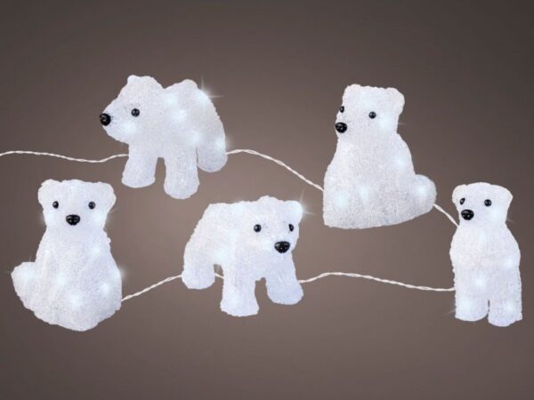 Dekoratsioon jääkarude pere 5tk külm valge 70LED 2m