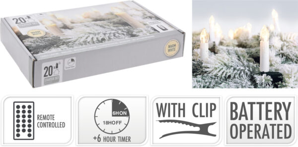 LED-küünal kuusele soe valge klambriga 20tk