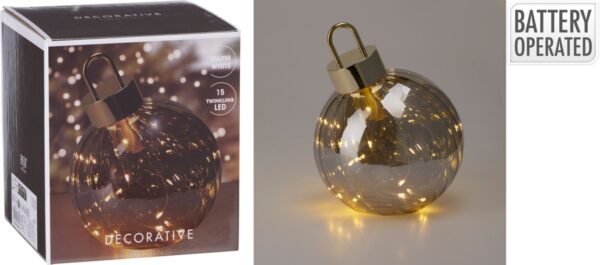 Klaaskuul valgusega suitsune hall, soe valge 15LED Ø15x18,5cm