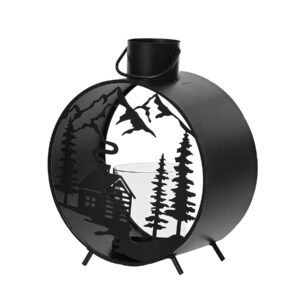 Latern kuuse ja mägimajaga must 18x10x h22cm