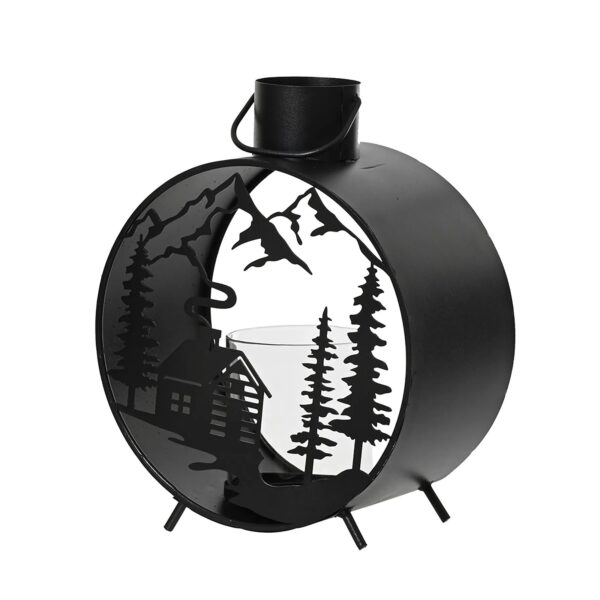 Latern kuuse ja mägimajaga must 18x10x h22cm