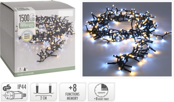 Valguskett 330cm kuusele soe ja külm valge 30m 1500LED IP44