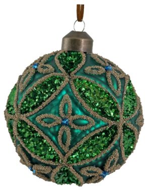 Klaaskuul roheliste litrite ja kuldsete pärlitega roheline Ø8cm