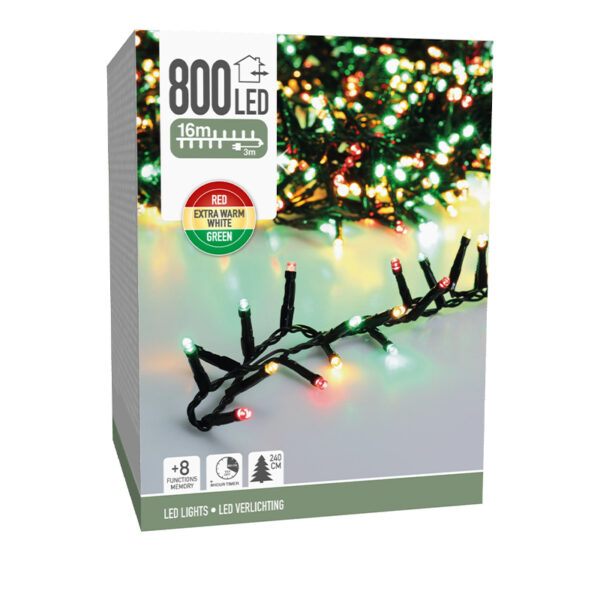 Valguskett 240cm kuusele kolmevärviline 16m 800LED IP44