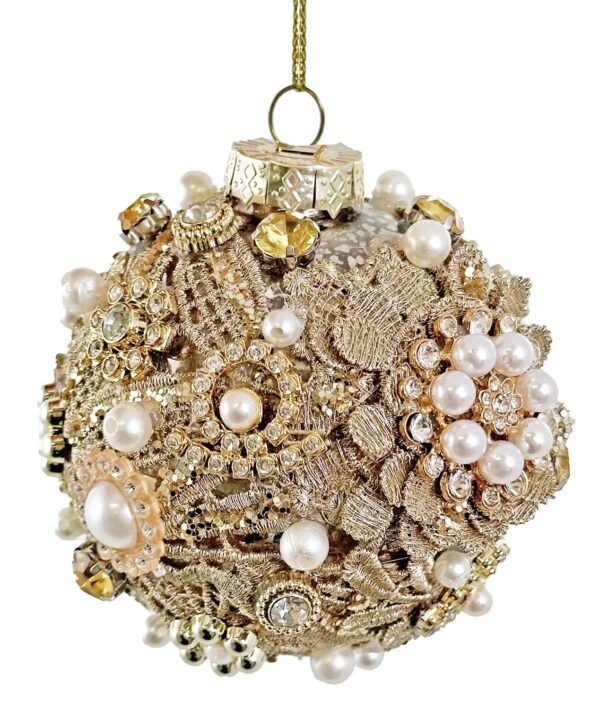 Klaaskuul antiikne lillede ja pärlitega kuldne Ø9cm