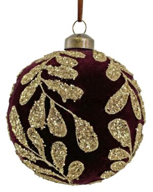 Klaaskuul kuldse sädelusega sametil burgundiapunane Ø10cm