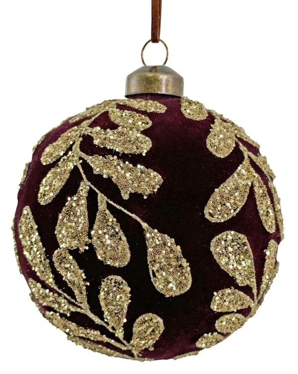 Klaaskuul kuldse sädelusega sametil burgundiapunane Ø10cm