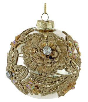 Klaaskuul lillede ja pärlitega kuldne Ø10cm