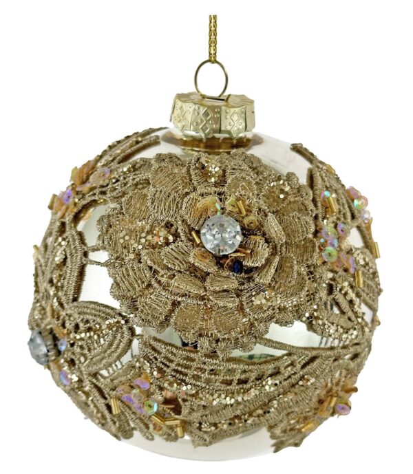 Klaaskuul lillede ja pärlitega kuldne Ø10cm