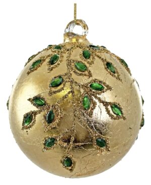 Klaaskuul roheliste kivikestega kuldne Ø10cm