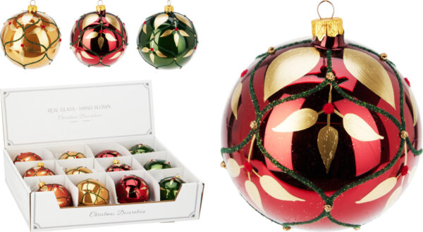 Klaaskuul kuldsed lehed ja rohelised triibud Ø8cm värvivalik 1tk