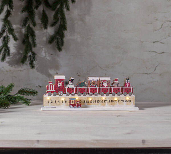 Advendikalender Jolly soe valge punane 7LED 38x13,5x h5cm