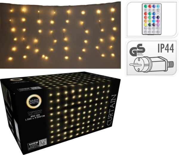 Valguskardin soe valge 200x200cm 400LED IP44