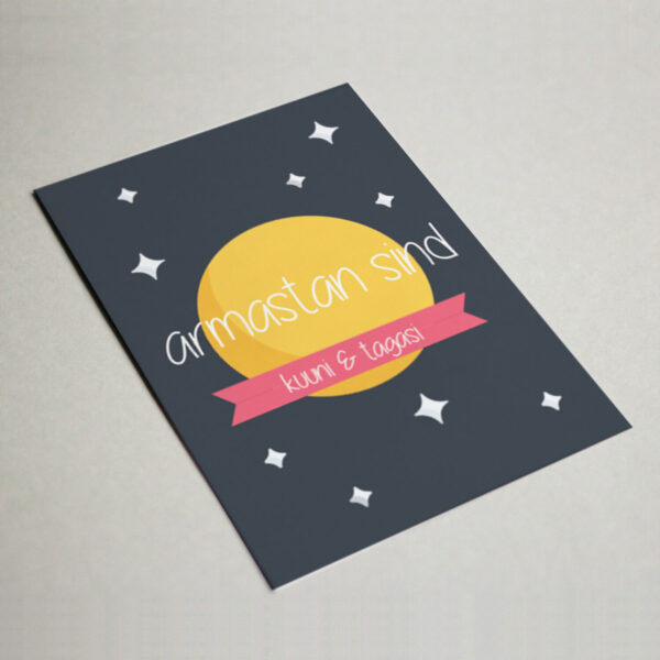 Õnnitluskaart volditav - armastan sind kuuni ja tagasi