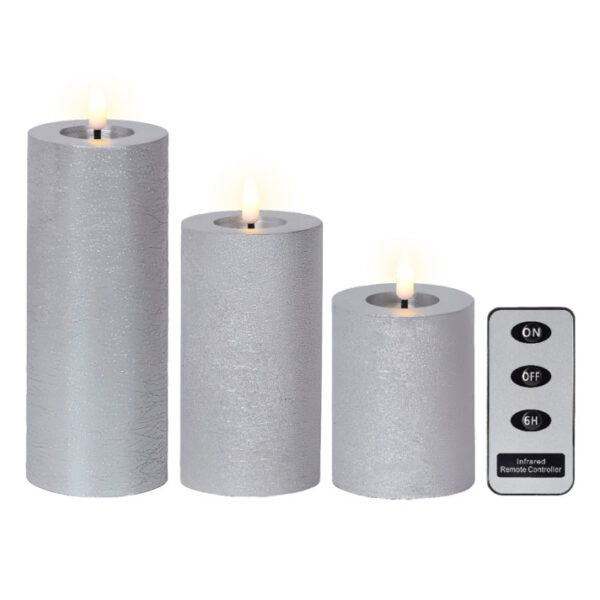 Led küünalde komplekt puldiga soe valge, hõbedane, patareid 3tk/pk