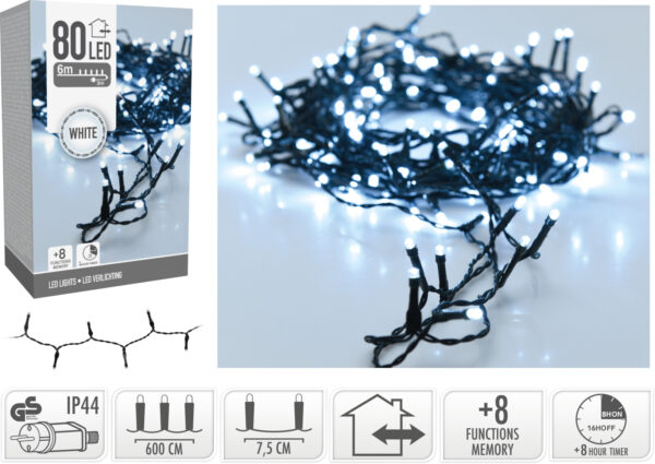 Valguskett külm valge 6m 80LED IP44