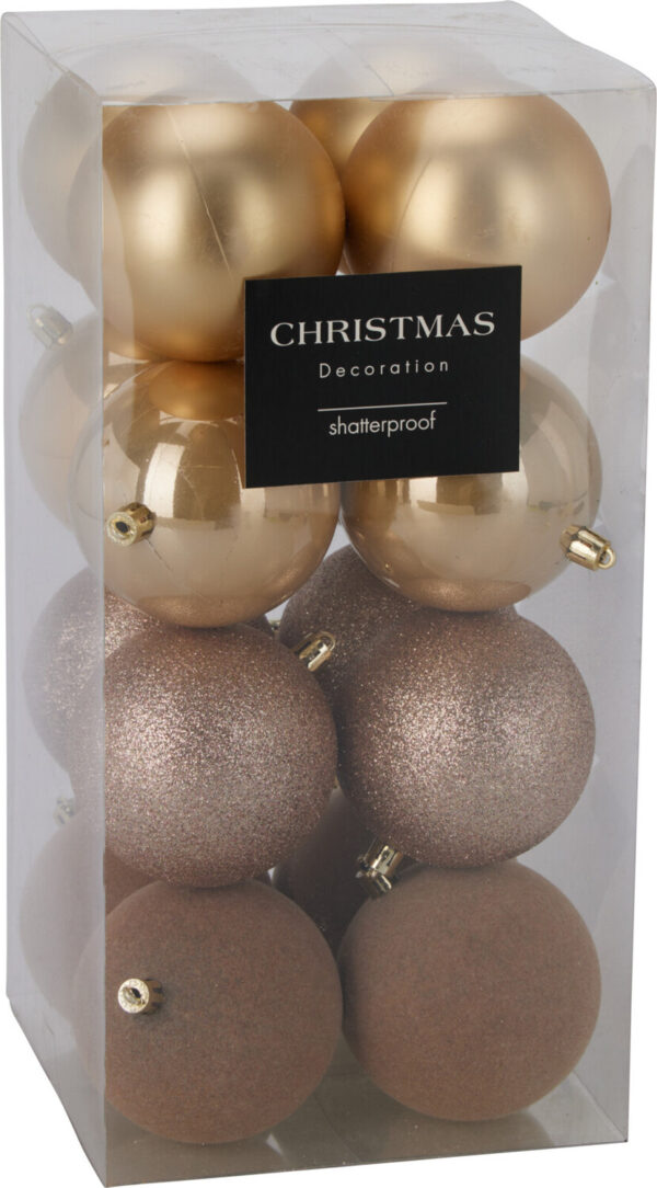 Jõulukuulide komplekt kuldne matt/pärl/glitter/samet Ø8cm 16tk/pk