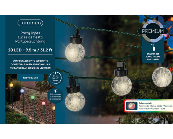 Valguskett peotuled soe valge/ värviline 9,5m 20LED IP44