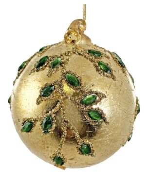 Klaaskuul roheliste kivikestega kuldne Ø8cm