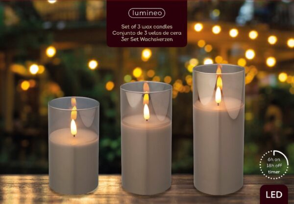 Led küünal soe valge, hall, patareid Ø7,5x h17,5cm erinevad 1tk